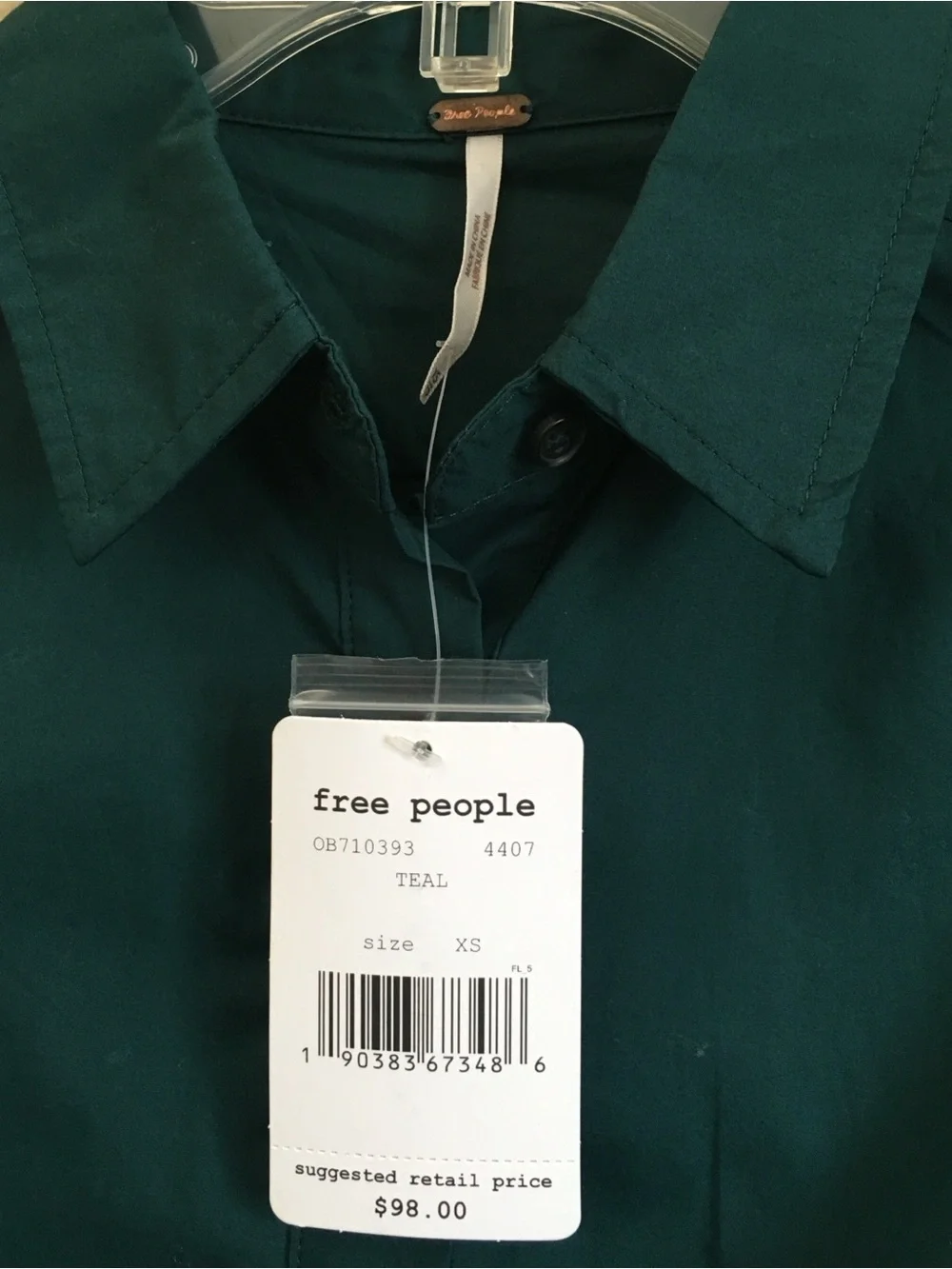 Free People All the Time Button-Front Peplum Shirt Teal NWT XS